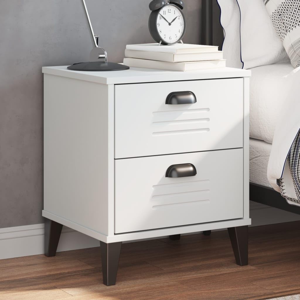 vidaXL Bedside Cabinet/Accent End Table - Industrial Style with Ample Storage, White Engineered Wood, Bedroom/Living Room Furniture - VIKEN Range
